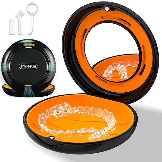 Retainer Case with Mirror, Compatible with Invisalign, Aligner - Black