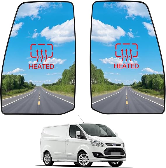 Heated Upper Wing Mirror Glass - Compatible with Ford Transit Tourneo Custom 2012-2023 Left+Right Side 2 PCS Door Wing Mirror Convex