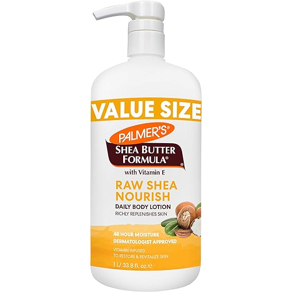 Palmer's Raw Shea Body Lotion for Dry Skin (33.8 Oz) | Soothing & Nourishing Hand & Body Moisturizer, Suitable For Sensitive & Eczema-Prone Skin, Pump Bottle, 48hr Moisture