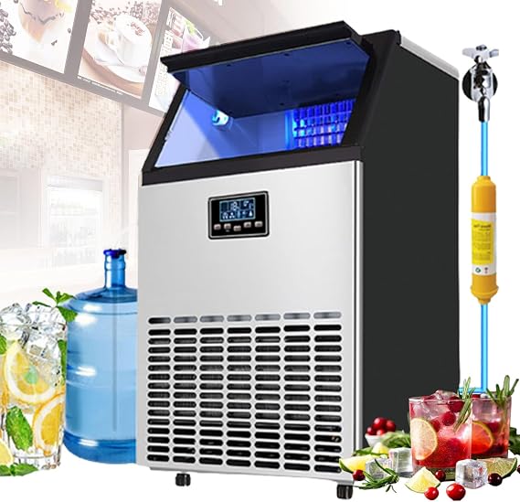 Commercial Ice Maker Machine 55kg 68kg 80kg/Day,Out of Ice 36 45 66 Pieces,Industrial Ice Maker Machine with Timer & Automatic Water Supply,For Home, Restaurants, Bars 80KG