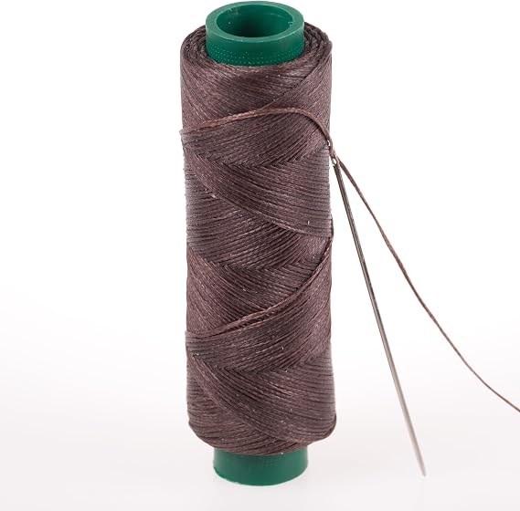 Waxed Thread, Strong Thread for Leather, Upholstery, Shoe, Bag, incl. Needle (Colour: Brown 114)