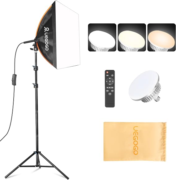 UEGOGO Softbox Photography Lighting Kit,UL Certified 85W 3000-7500K LED Bulbs, 16'' x 16'' Professional Soft Box, Studio Lights for Photography/Live Streaming/Video Recording