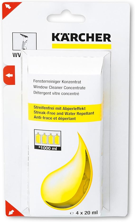 Karcher WV Window Vacuum Cleaner Concentrate for Window Vacuum Spray Bottle - Four 20ml pouches