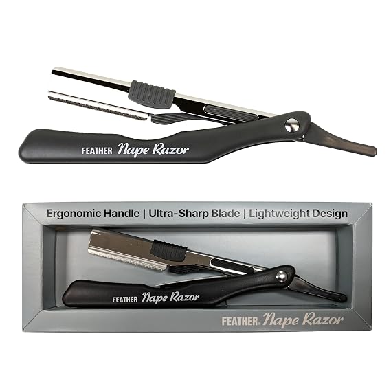 Feather - Nape and Body Razor - Designed for Trimming, Cutting, Thinning, Shaving Neckline, Facial Detail Work, Bikini Areas & Dermaplaning Use - Ergonomic Handle - Made in Japan