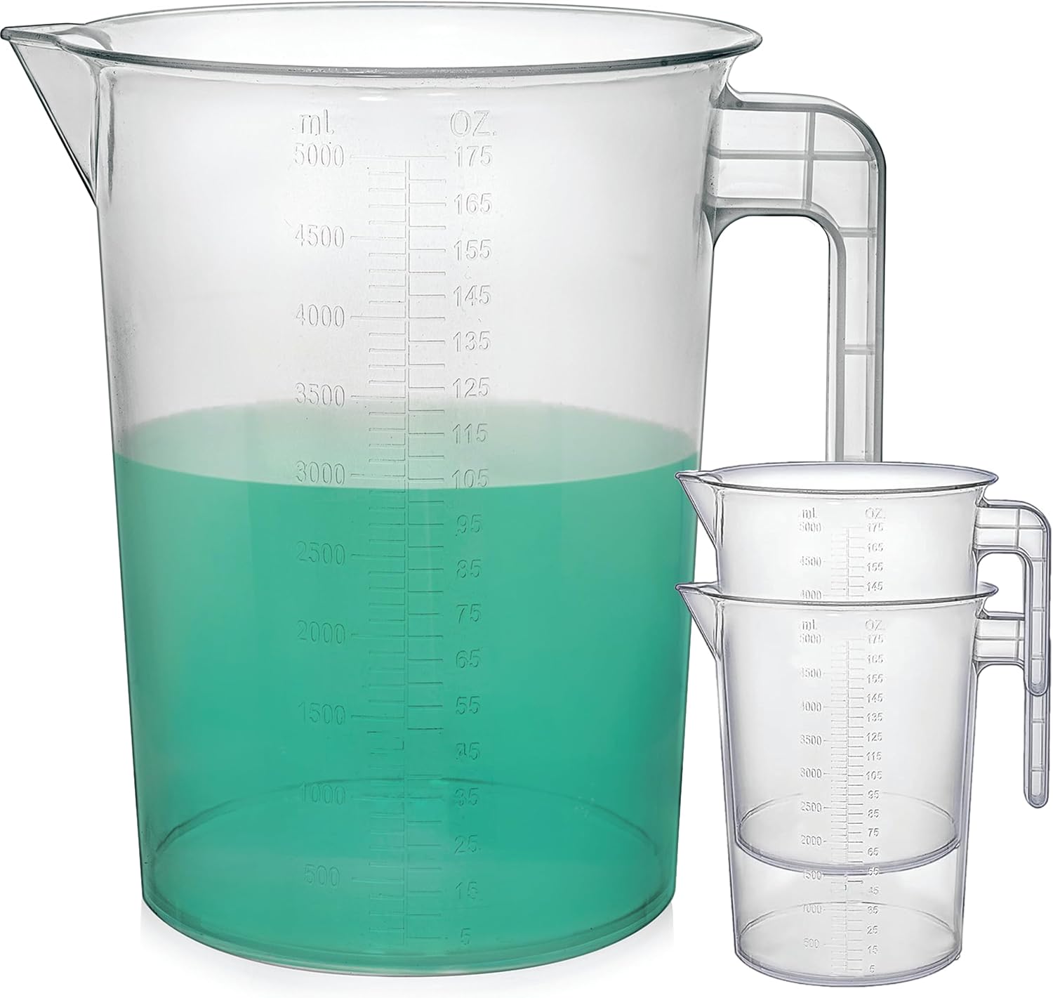 5 Liter Pitcher (Pack of 3) | Durable Clear Plastic Graduated Measuring and Mixing Pitcher, 1 Gallon (5000ml)