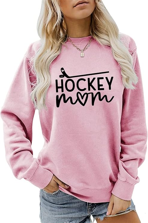 Hockey Mom Sweatshirt Ice Hockey Graphic Shirt Women Long Sleeve Crewneck Pullover Tops Sport Mama Game Day Sweatshirt