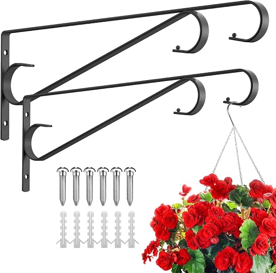Plant Hangers Outdoor 2 Pack 15.5 Inch Metal Plant Hooks for Wall, Decorative Straight Hanging Plant Bracket for Bird Feeders, Planters, Lanterns, Wind Chimes Black