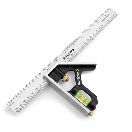 Arrow Combination Square, 12-Inch Combo Square with Bubble Level