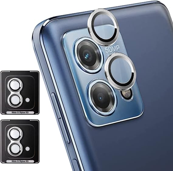Zeking [2 Pack for Moto G Stylus 5G (2023) Camera Lens Protector, 9H Tempered Glass Camera Cover Screen Protector Metal Individual Ring [Installation Tray Alignment Kit](Silver)