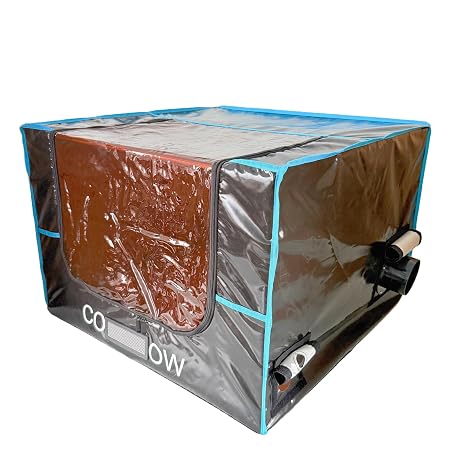 Laser Engraver Enclosure Cover with 4 Vent 27"x27"x19" Fire-Resistant Silicone Fabric, Brown Laser-Blocking Window, Smoke Exhaust, Steel Frame Fits Most Desktop Engravers