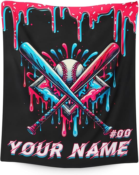Blanket for Baseball Lovers, Personalized Blankets and Throw for Kids Boys Girls, 40" x 50" Custom Cool Baseball Drip Stuff Decor Throws for Couch Sofa Bed Travel Camping