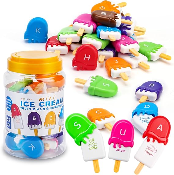 Ice Cream Toys for Toddlers,Montessori Alphabet Learning Color Sorting & Letter Matching Games Preschool Educational Sensory Fine Motor Skills Toy for 1-2 Year Old Boys Girls