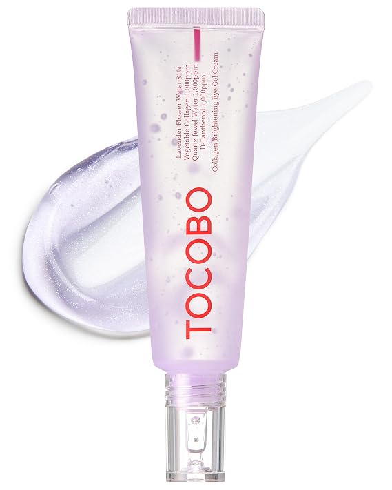 Collagen Brightening Eye Gel Cream Korean Vegan Under Eye Treatment for Dark Circles & Puffy Eyes Lightweight, Hydrating Formula with Niacinamide & Lavender Brightens Fine Lines, 1oz