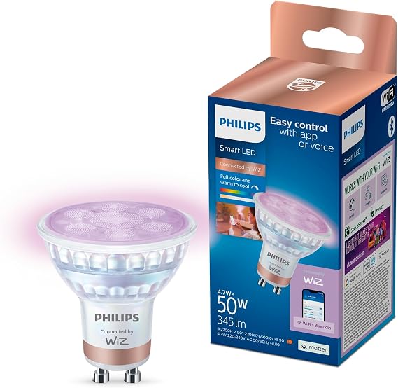 Philips Smart Lighting LED Spot Ampul GU10 Cam 50W Eşdeğer RGB - Google Home, Alexa, HomeKit ve Matter uyumlu [Enerji Sınıfı F]