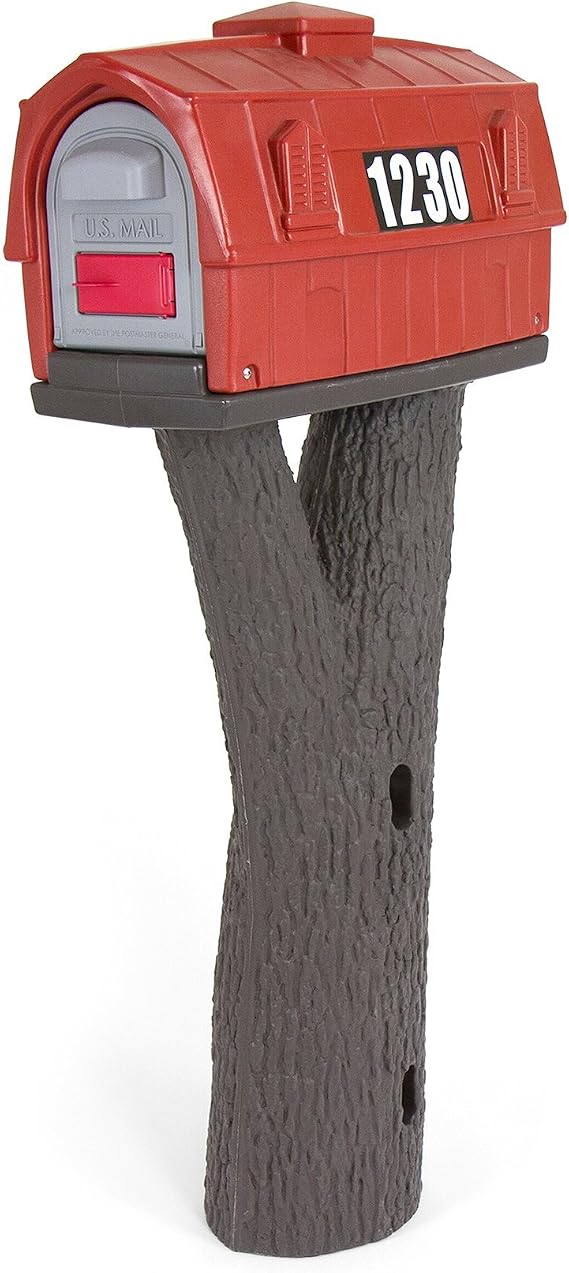 Simplay3 Rustic Red Barn Plastic Residential Mailbox & Post Mount Combo Kit with 2 Access Doors