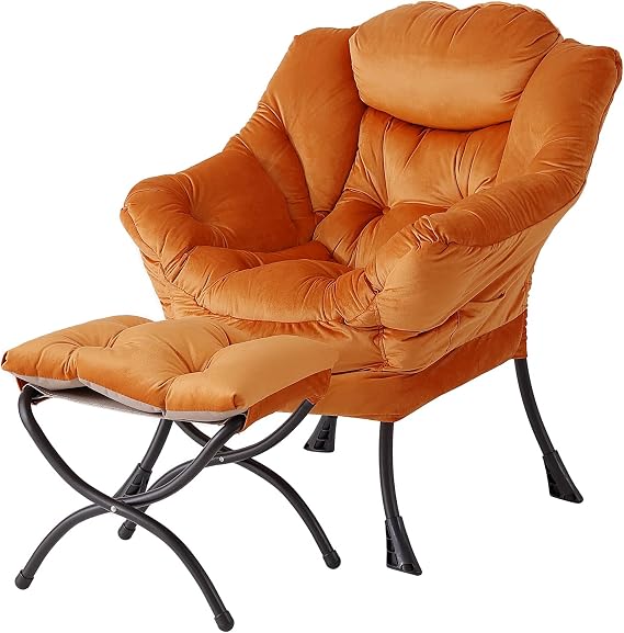 Welnow Lazy Chair with Ottoman Modern Lounge Accent Chair with Armrest and Side Pockets, Leisure Upholstered Sofa Chair, Reading Chair, Footrest, Small Space Corner Chair