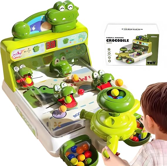 Dinosaur Crocodile Pinball Machine Board Kids Games Interactive Electronic Toys for Toddler Board Games Ages 3-5 Year Old Boy Birthday Gift,Baby Toy for Early Learning (Green)