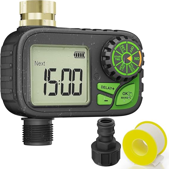 Programmable Digital Sprinkler Water Hose Irrigation Timer for Lawn | Outdoor Waterproof, Automatic Watering with Manual Override & Rain Delay for Yard & Lawn Daily Use