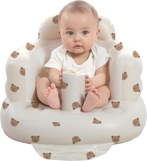AGITVPS Inflatable Baby Seat for Babies 3-36 Months, Built in Air Pump Baby Chair Sit Me up Floor Seat for Baby, Bumbo Seat for Learning to Sit, Feeding, Camping (Bear)