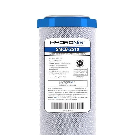 Hydronix SMCB-2510 NSF Coconut Activated Carbon Block Water Filter, 2.5" x 10" - 0.5 Micron
