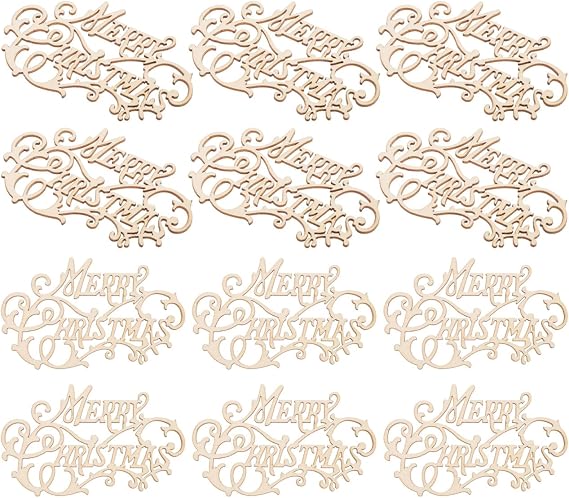 DOITOOL Merry Christmas Wood Cutout : 20PCS Unfinished Christmas Wooden Sign Lettering Ornaments, Wooden Cutouts for DIY Crafts, Holiday Decorations, Tree Hanging Ornament 4. 92 X 2. 75 Inches, Beige