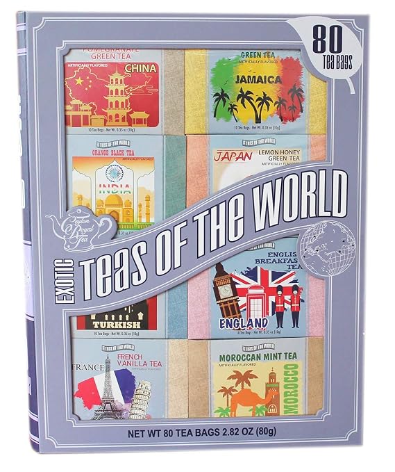 Exotic Teas of The World Gift Set, 80 Tea Bags, 8 Different Flavors