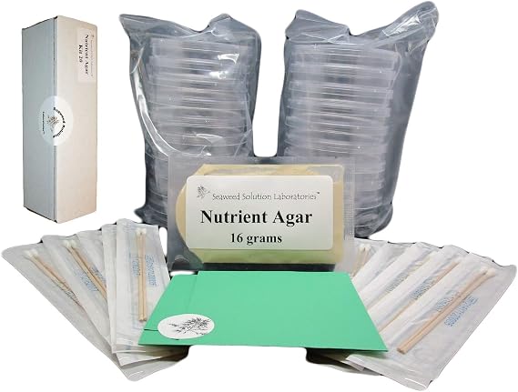 Nutrient Agar Kit, Includes 20 Sterile Petri Dishes with Lids & 20 Sterile Cotton Swabs