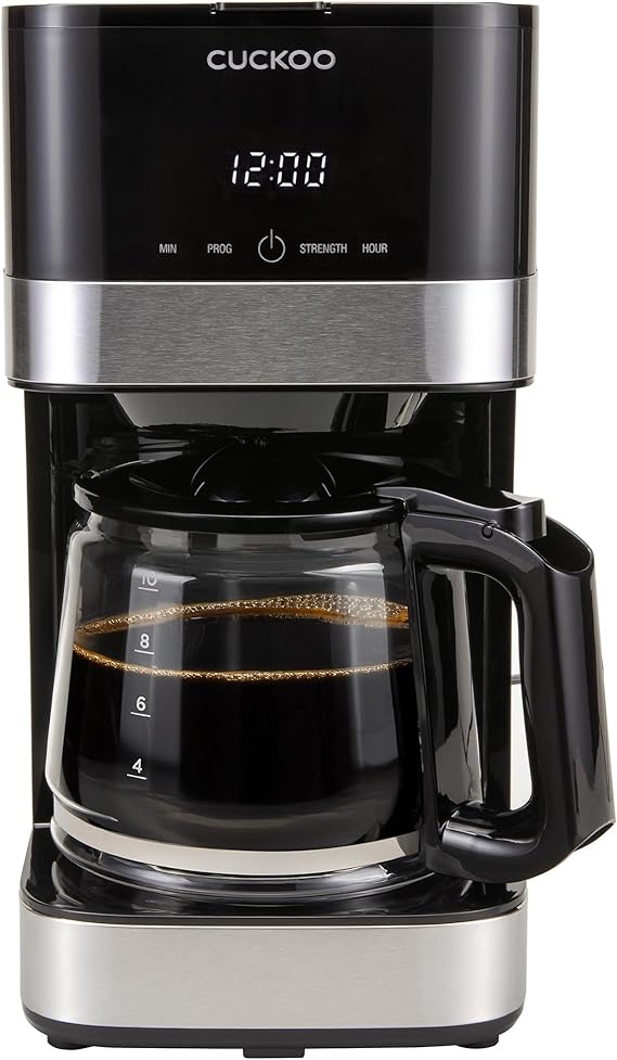 CUCKOO 10-Cup Programmable Drip Coffee Maker with Glass Pot, CCM-BD011B | Two Brew Strengths, Reusable Mesh Filter, Programmable Timer, Easy-to-Use Coffee Machine