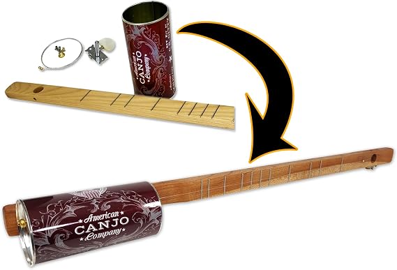 Build-your-own DIY Tin Can Banjo One-String Canjo - Complete Kit with Fretted Neck and Instructions