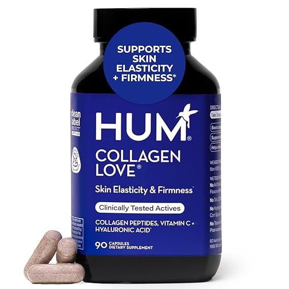 HUM Collagen Love Collagen Peptides Capsules, Firm Skin Support, 90 Count | Types 1 & 3 Collagen Peptides, Hyaluronic Acid, Vitamin C, Women & Men, Non-GMO, 90 Capsules