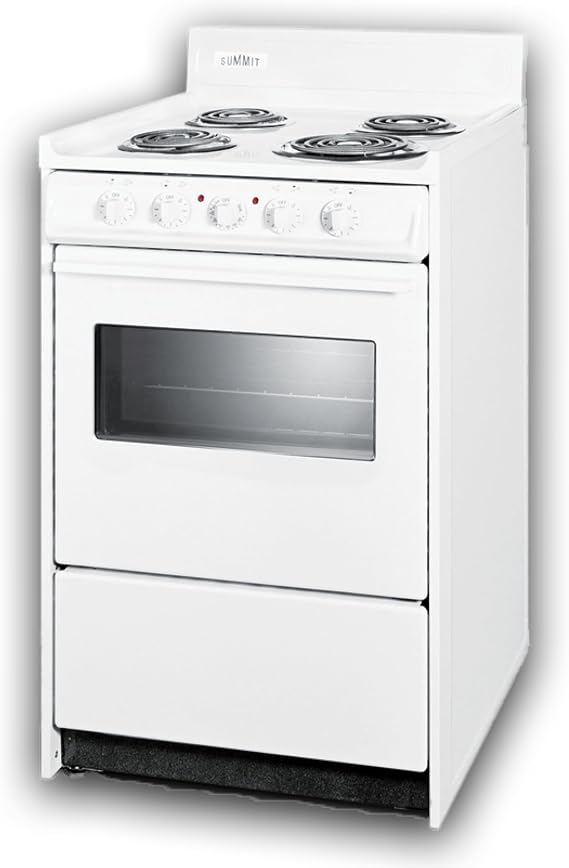 Summit 20 Electric Range, 220V Electric Coil Burners, Large 2.46 cu.ft Oven with Window, ADA Complaint, White- WEM110W
