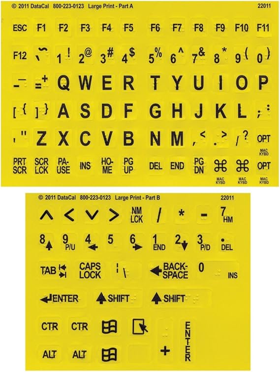 Large Print- Braille Keyboard Labels- Black on Yellow