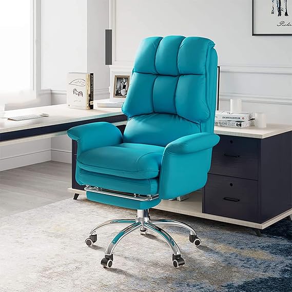 Ergonomic Office Chair With Footrest & Back Support,Comfy Home Office Desk Chairs With Wheels,Swivel Executive Computer Chair Lumbar Support,Adjustable Rolling Chairs(Seat heigh 16.9"-21.6", Blue)