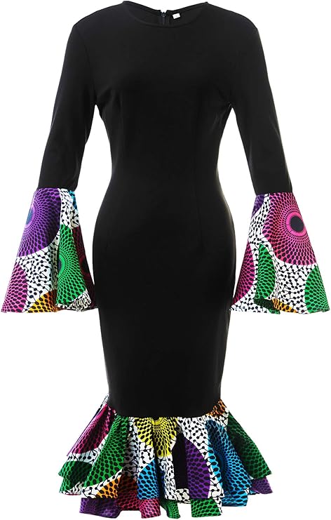 Women's African Fashion Ankara Print Dress Traditional Casual Outfits Attire