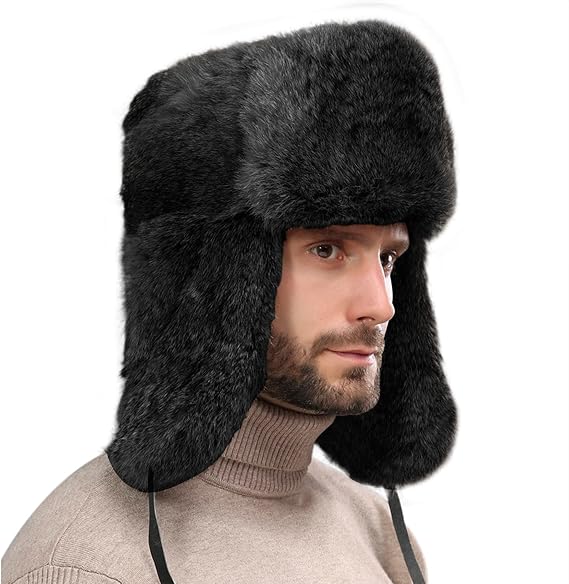 Winter Trapper Hat for Men Faux Fur Russian Ushanka Trooper Hats Windproof Earflap Warm Ski Hunting Cycling Cap Dad Snow Hat