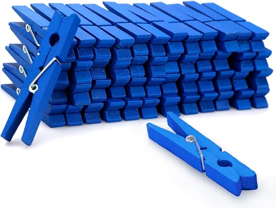 Zeno Blue Clothes Pins Wooden 50 Pack Wooden Clothespins 2.9 Inch with Rust-Resistant Coil, Natural Wood Clips for Laundry, Hanging Clothes, Crafts & DIY, Blue