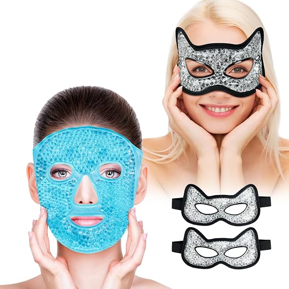 Bundle of CONBELLA Cold Face Eye Masks Ice Face Mask and Cooling Eye Mask, Gel Eye Mask Hot Cold Use