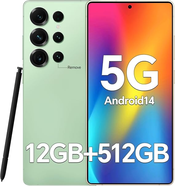 Unlocked Cell Phones P25, Smartphone with Built-in Pen, Android 14 Cell Phone, 12GB RAM+512GB Storage, 6.9'' HD Display, 108MP+48MP Camera, 5000mAh Long-Lasting Battery, Dual SIM/Face ID/GPS/WiFi