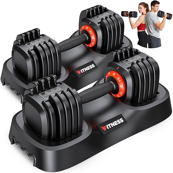 XDDIAS Adjustable Dumbbells Set of 2 for Strength Training, One-Hand Quick Adjust, 25/55/80/90 lbs Options, Anti-Slip Grip Handle, Compact Home Gym Weights for Men Women