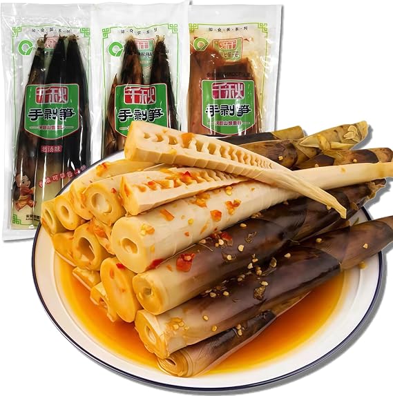 HoolySeek-Hand-Peeled Bamboo Shoots, Authentic Chinese Snacks, Pickled Pepper Crispy Bamboo Shoots，230g/pack,Soft, Sticky, Crispy,Peeled Bamboos Shootss (Pickled Chili 230g)