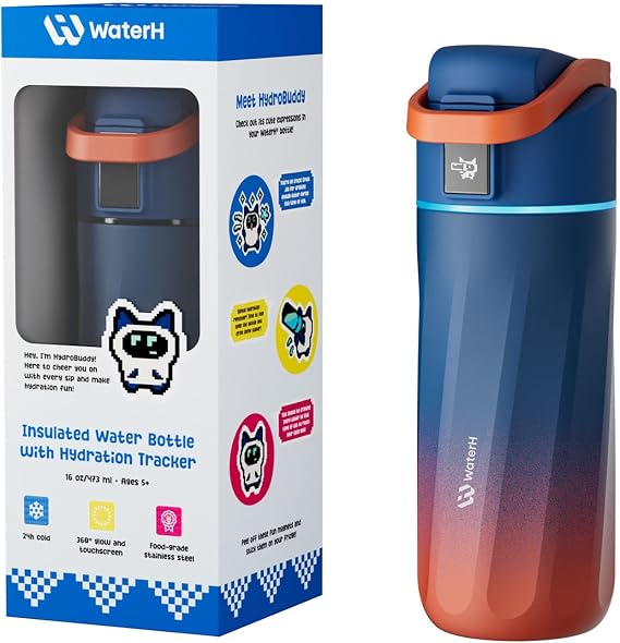 WATERH Boost Kids Smart Water Bottle with Reminder & Tracker, 473 ml