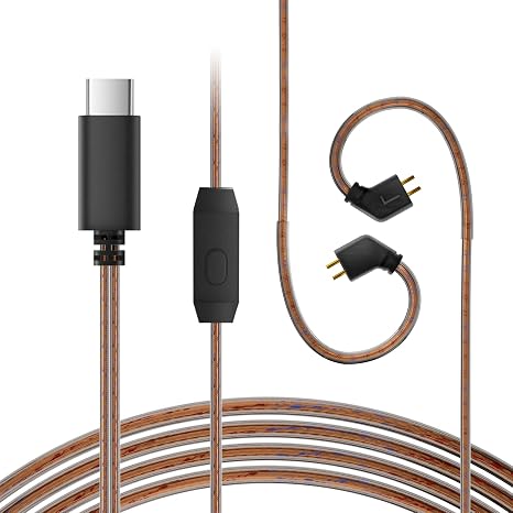 KBEAR KS1 IEM Cable, Type-C USB C Earbuds Cable, CCZ C02 OFC in Ear Monitor Headphone Extension Cords for CCZ DC01 Pro, DC02, DC03, MC02, KS2, Coffee Bean, BC01 Pro (TFZ-Pins with Mic, Brown, 1.2m)