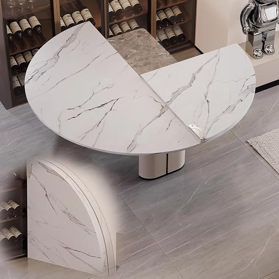 Large Foldable Round Table Extender, Fold-in-Quarter Wood Table Top with Heavy Duty Hinges, Card Table Dining Table No Legs, Easy Storage(120 cm (47 inch))