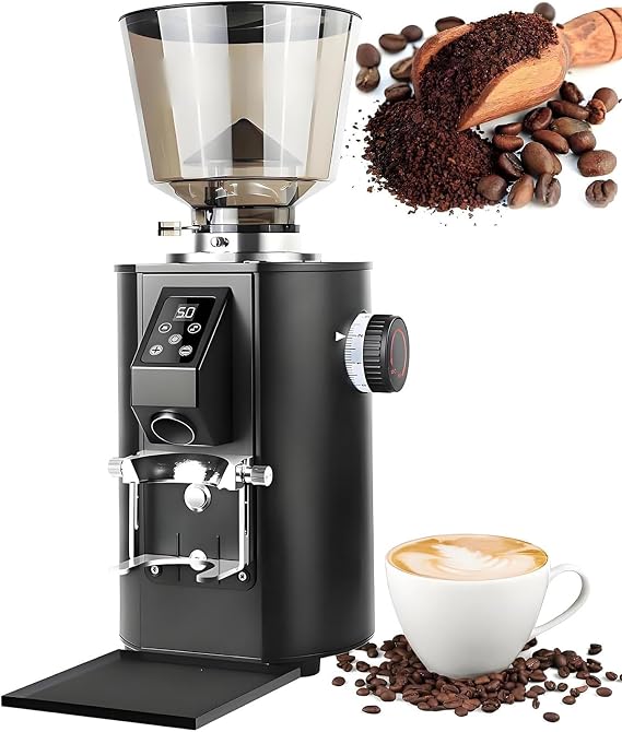Coffee Grinder with 64mm Burrs, 350W Power, LED Control Panel, Dual Dosing Mode and 9 Grind Settings for Home and Commercial Use