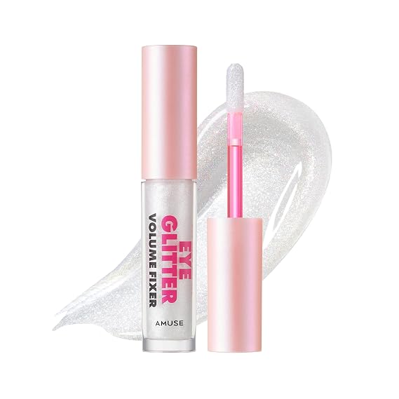 Amuse SEOUL Eye Glitter Volume Fixer 01 Glass - Liquid Glitter Eyeshadow, Shimmer Metallic, Lightweight Pearl Finish, Under Eye Shadow, Vegan, Korean Makeup