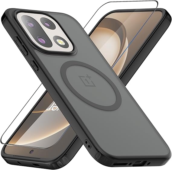 Case for Oneplus 15, [Hard Frosted PC Back+Black Soft TPU Bumper] [Support Wireless Charging] Slim Fit Shockproof Protective Case Cover with Screen Protector for Oneplus 15 5G 2025