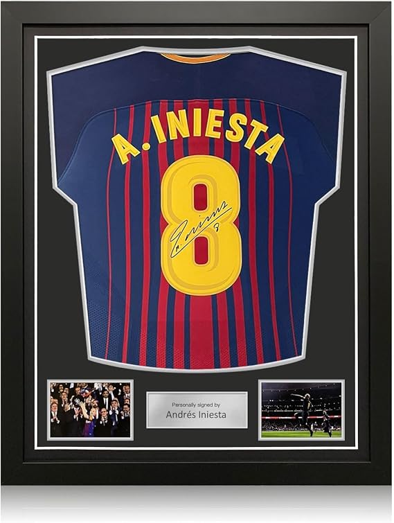 Andres Iniesta Signed Barcelona 2017-18 Authentic Soccer Jersey. Standard Frame