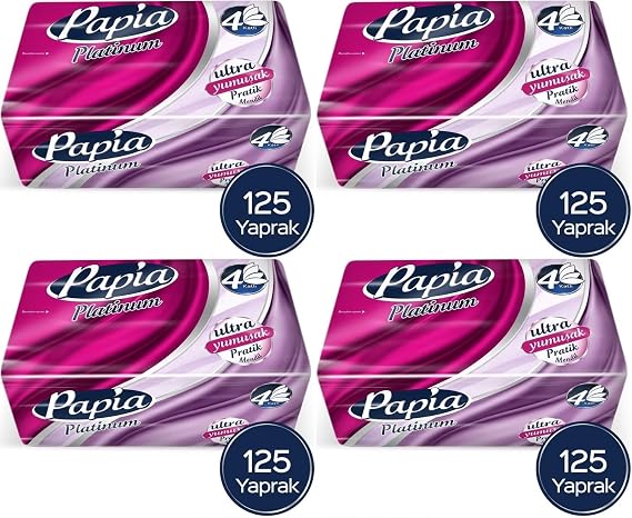 Papia Platinum Pratik Mendil, 4 Katlı, 125 Yaprak, 4'lü Paket
