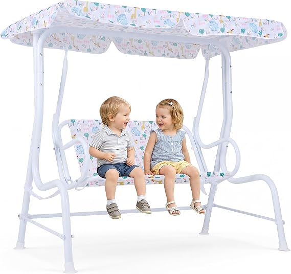 Kids Porch Swing, Outdoor Lounge Chair w/Adjustable Canopy