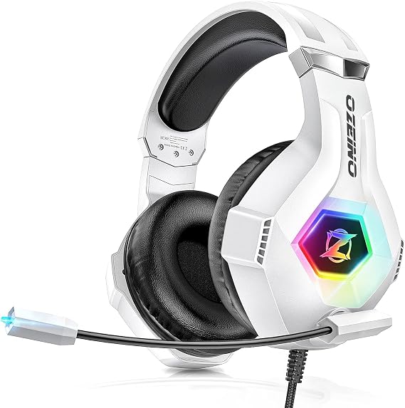 Ozeino Gaming Headset for PS4 PS5 PC with 3D Surround Sound Headset with Microphone Headphones, Noise Cancelling, RGB Lights for Gamers